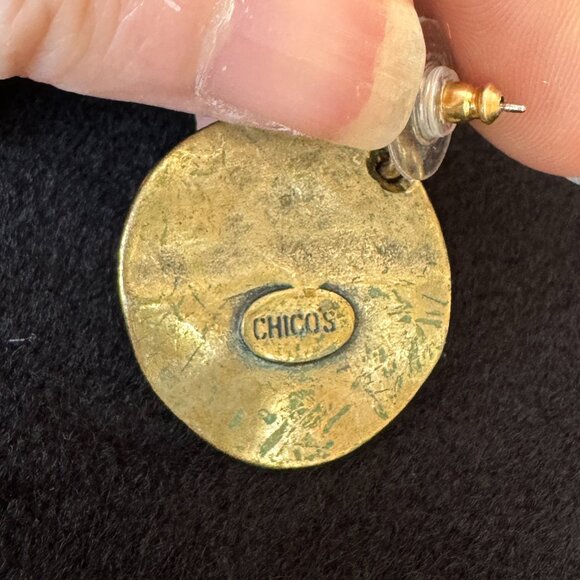 Medallion Gold Tone Olive Burgundy Pendant Enamel Leather Cord + Stud Earrings - Picture 6 of 12